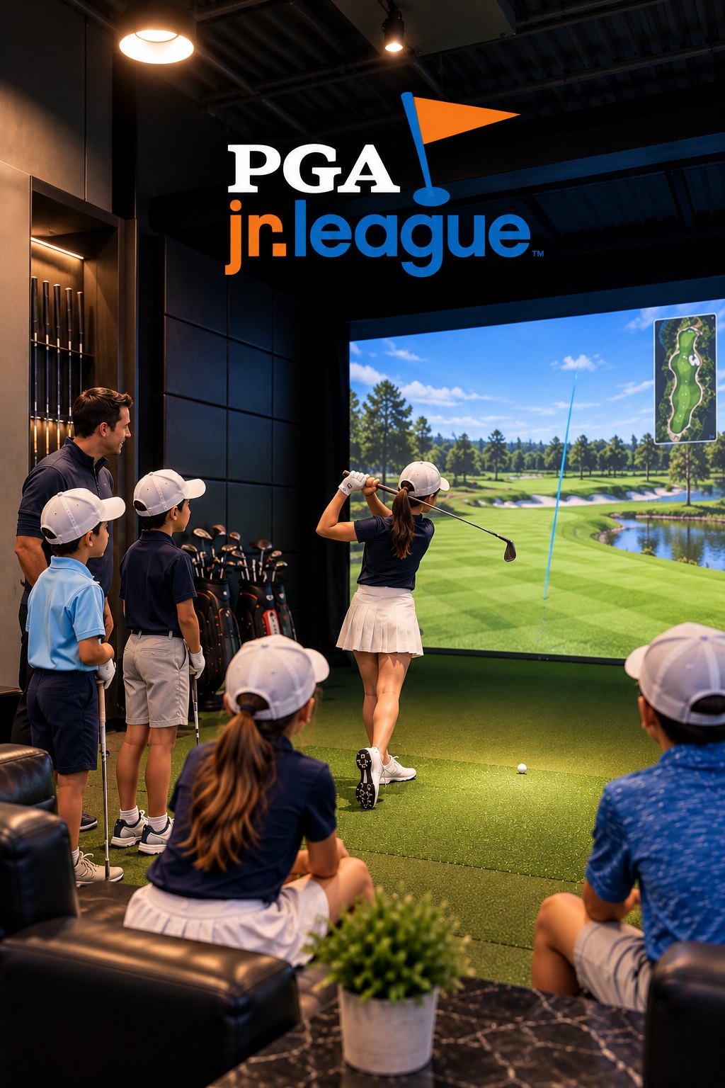 PGA Jr. League players in a Vanguard TrackMan bay